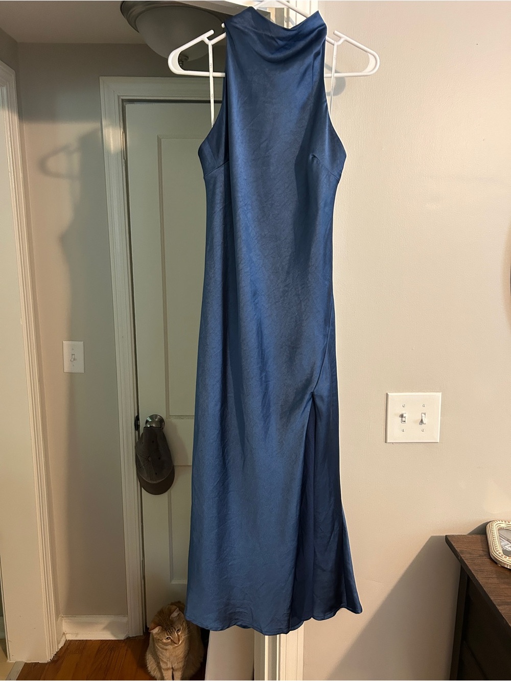 Lulu’s Exceptional Status Blue Halter Backless Slip Midi Dress